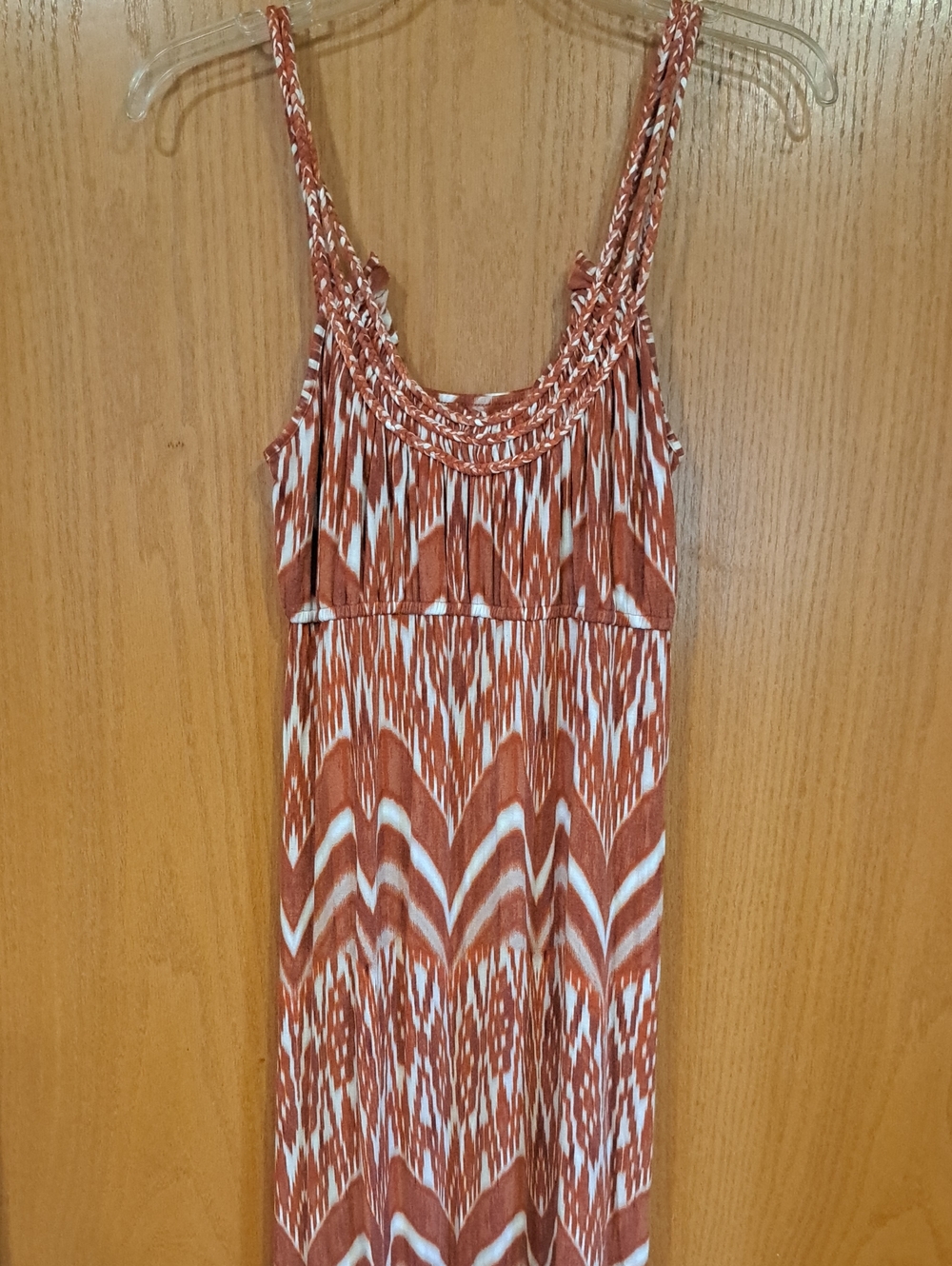 Rust and White Braided-Neck Maxi Dress 60 Inches